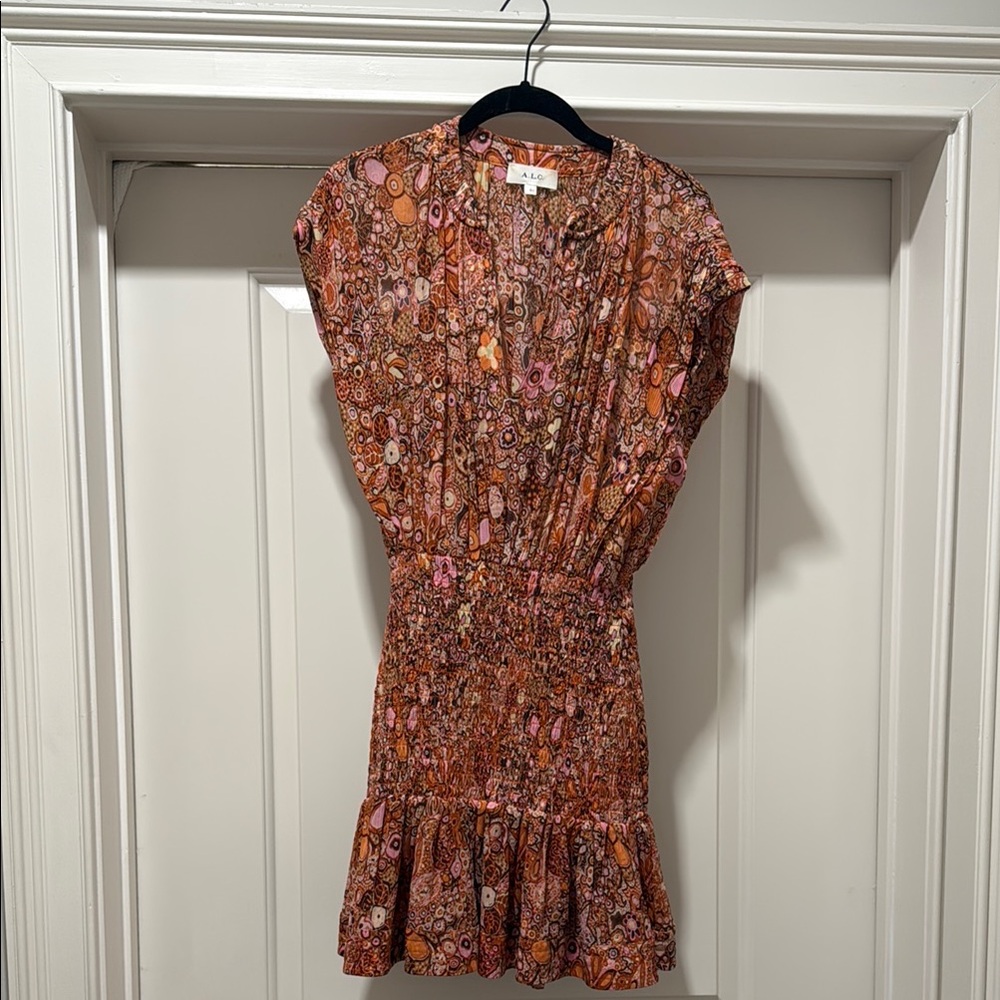 ALC Orange Brown Ruffled Wrap Sundress